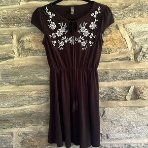 Black dress with embroidered flowers